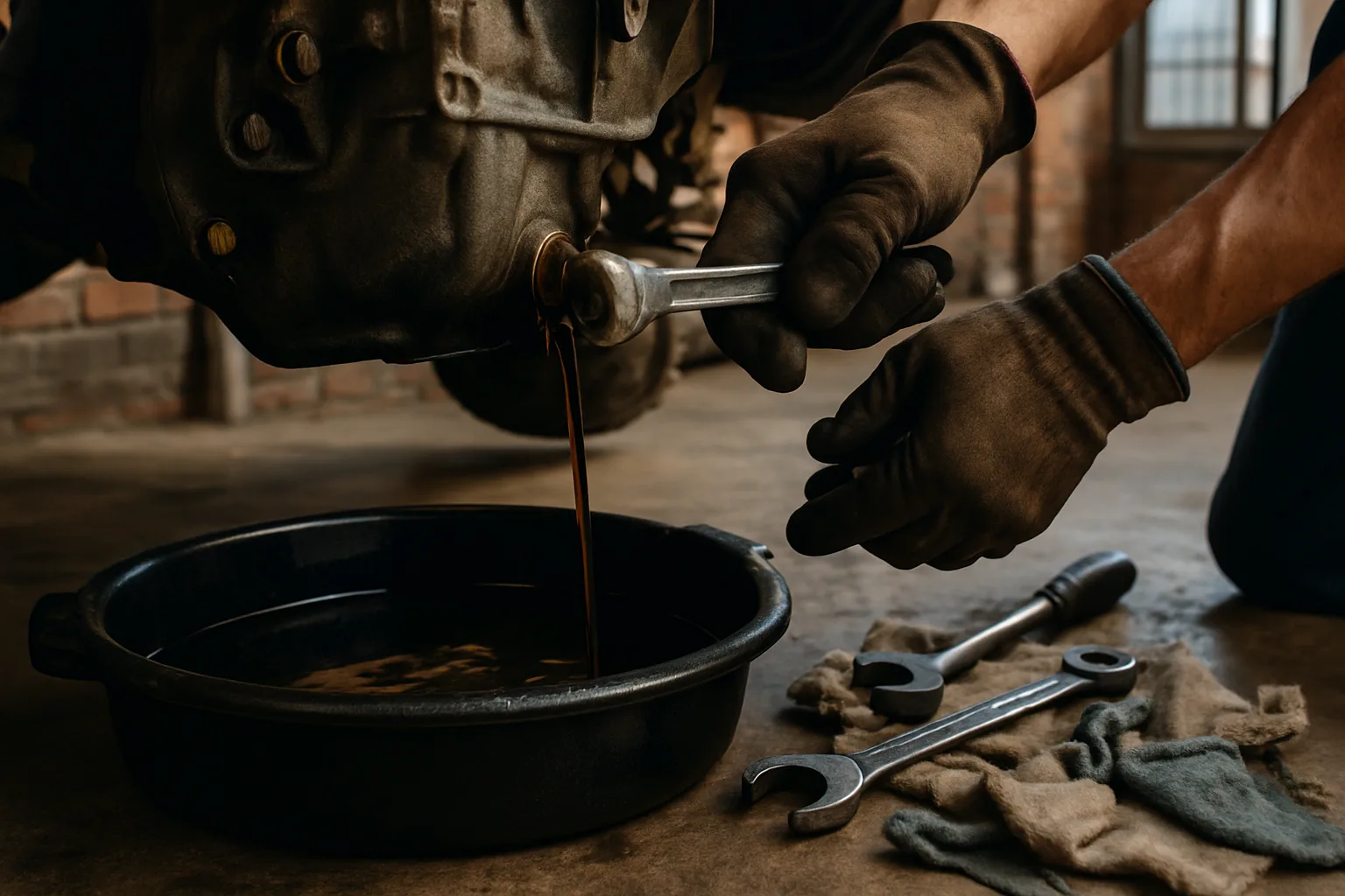 Oil change service in progress